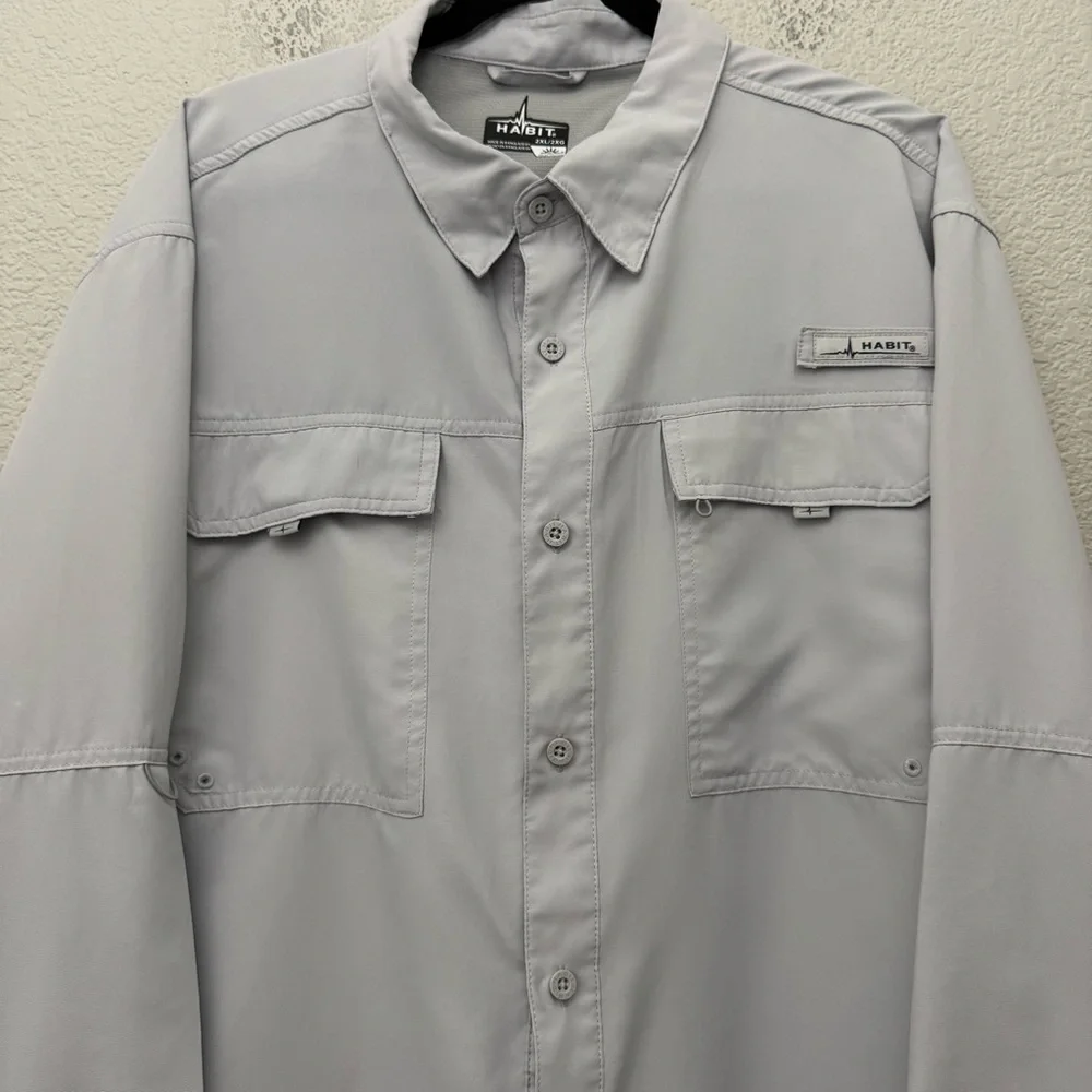Habit Long Sleeve Fishing Outdoor Shirt Light Gray Men's Size 2XL